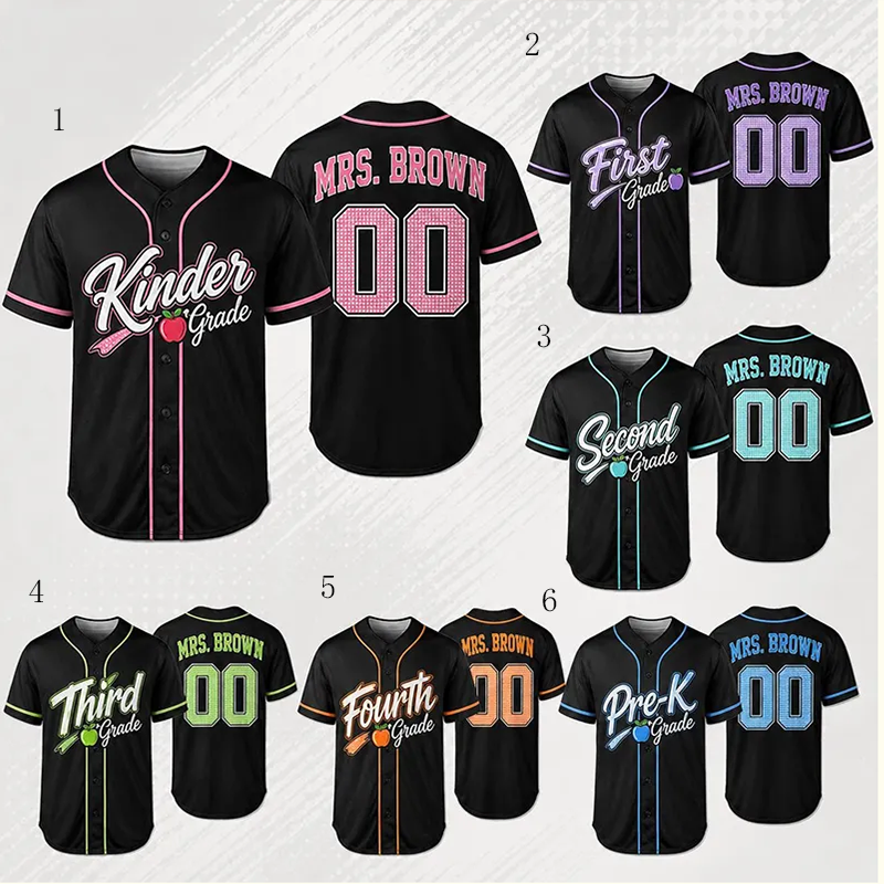 Personalized Grade Apple Graphic Teacher Baseball Jersey - Image 3