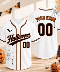 Personalized Name Number Retro Script Halloween Spider Web Baseball Jersey