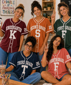Personalized Grade Name And Number Vintage College Letter Teacher Baseball Jersey