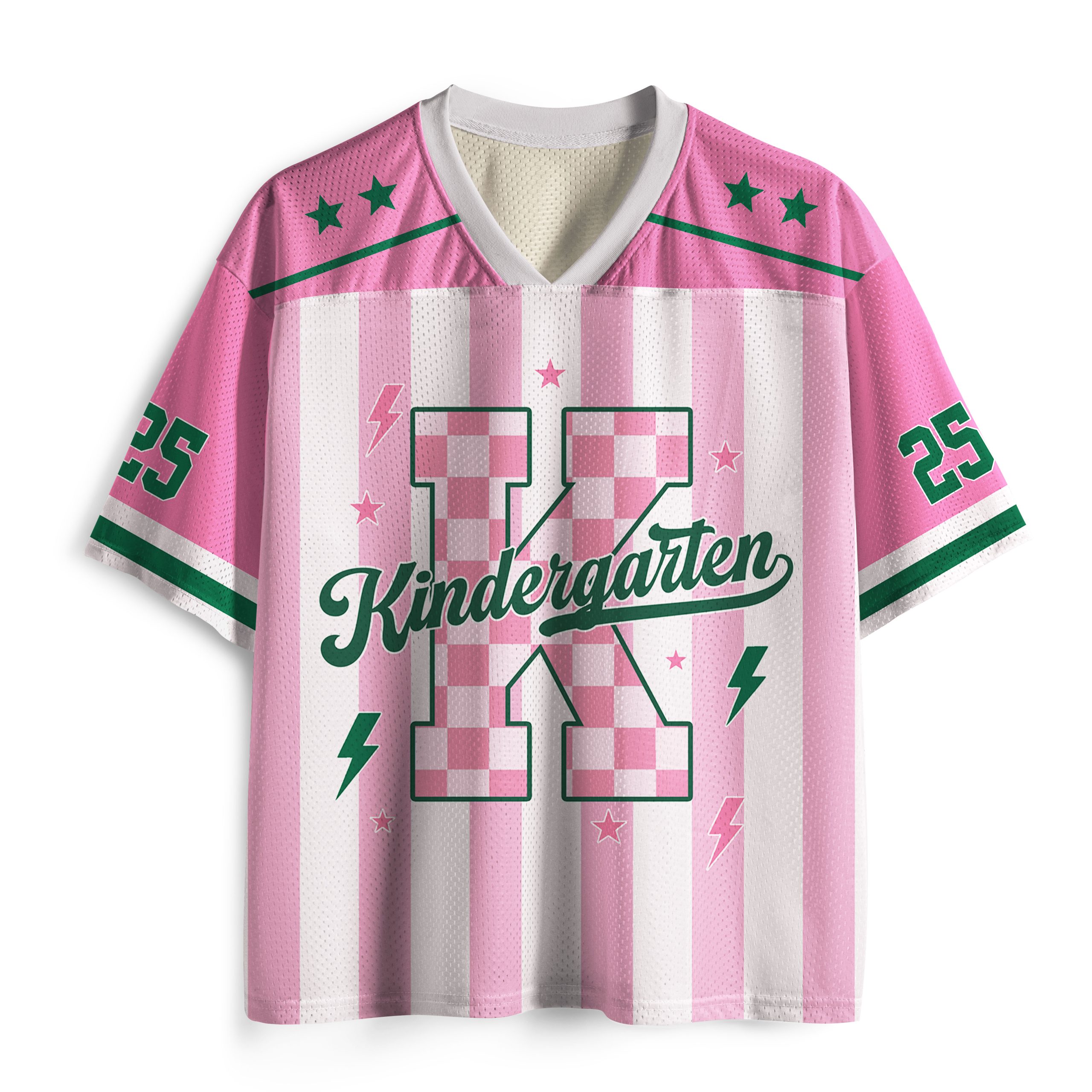 Personalized Grade Pastel Stripe Check Number Teacher Mesh Jersey - Image 5