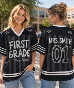 Personalized Grade And Name And Number Striped Teacher Mesh Jersey