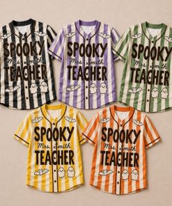 Personalized Name Halloween Striped Spooky Teacher Baseball Jersey