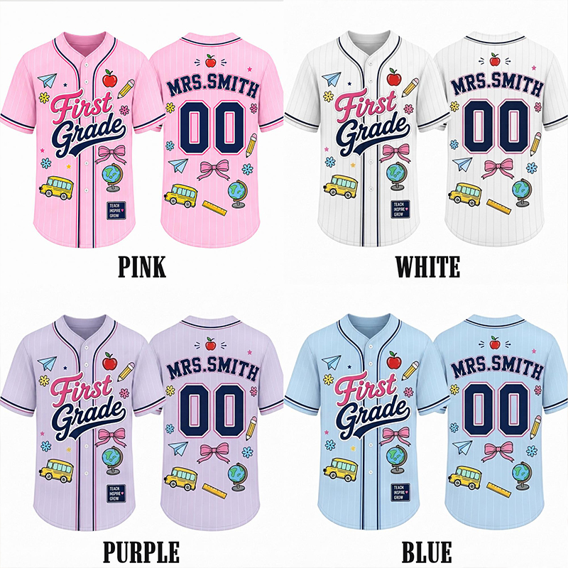 Personalized Grade Name Number School Element Teacher Baseball Jersey - Image 5