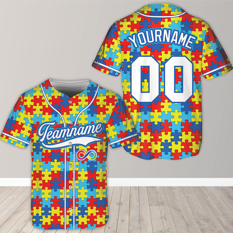 Personalized Autism Awareness Teacher Baseball Jersey - Image 4
