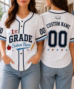 Personalized Grade Name Number Apple Pencil Graphic Teacher Baseball Jersey