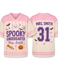 Personalized Grade Name Number Halloween Ghost Striped Teacher Mesh Jersey