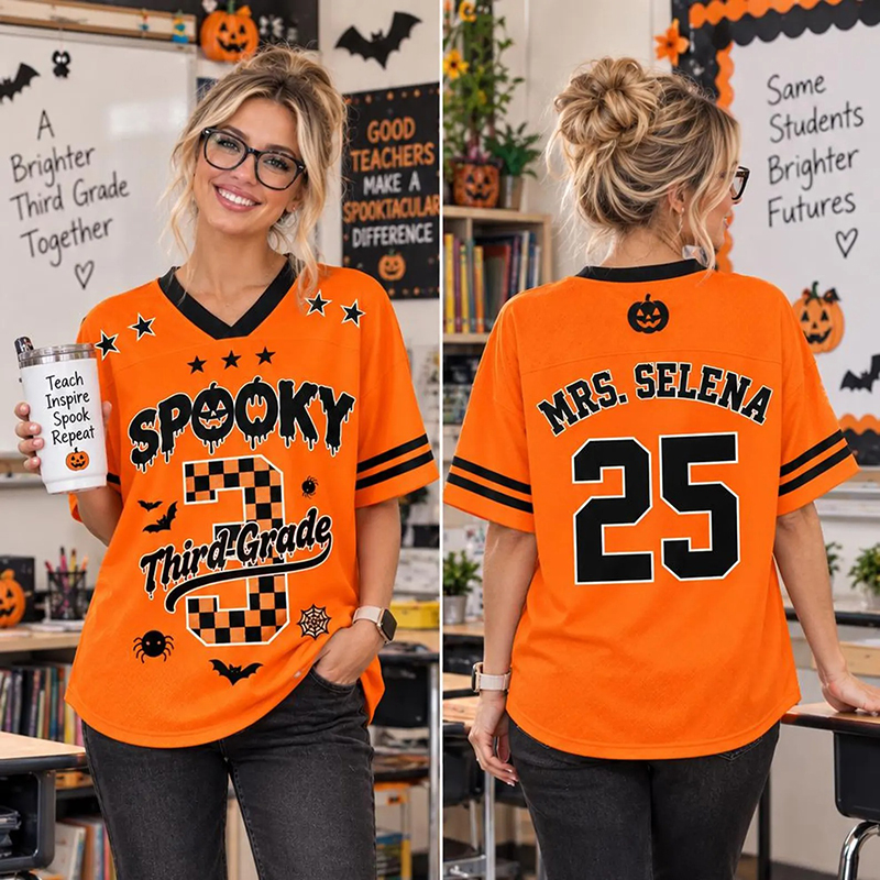 Personalized Spooky Checkered Teacher Mesh Jersey - Image 2