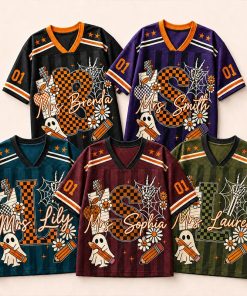 Personalized Name And Initials Halloween Vibes Teacher Mesh Jersey