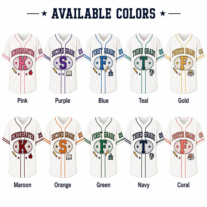 Personalized Grade Initial Letter Contrast Piping Vintage Teacher Baseball Jersey - Image 3