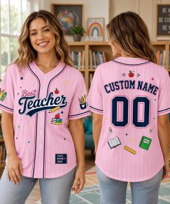 Personalized Team School Stuff Preppy Stripes Teacher Baseball Jersey