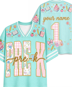 Personalized Grade Name And Number Bow Floral Splicing Teacher Mesh Jersey
