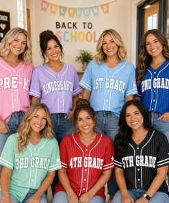 Personalized Grade Number Print Pinstriped Teacher Baseball Jersey
