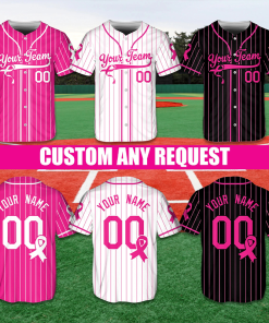 Personalized Name Number Breast Cancer Awareness Ribbon Sport Teacher Baseball Jersey
