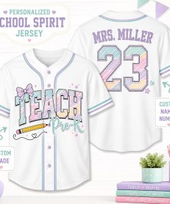 Personalized Grade And Name Rainbow Printing Letter Teacher Baseball Jersey