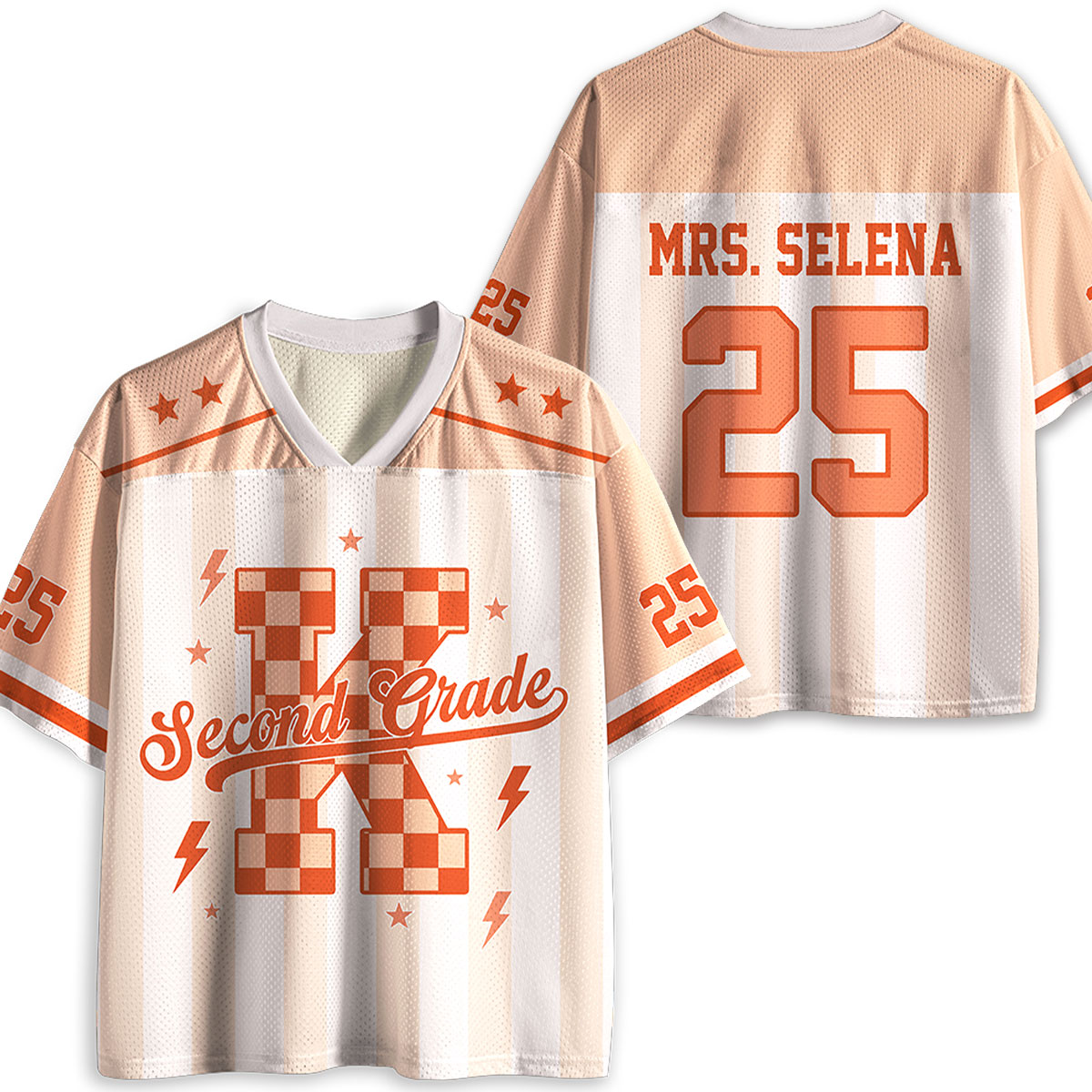 Personalized Grade Pastel Stripe Check Number Teacher Mesh Jersey - Image 4