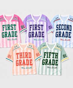Personalized Grade And Name Preppy Stripes Stars Teacher Mesh Jersey