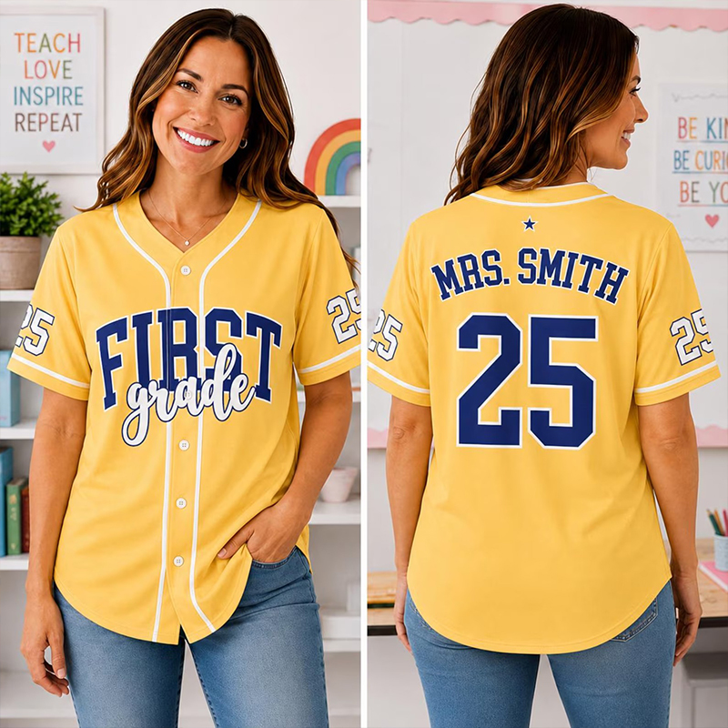 Personalized Name And Grade Teacher Baseball Jersey - Image 2