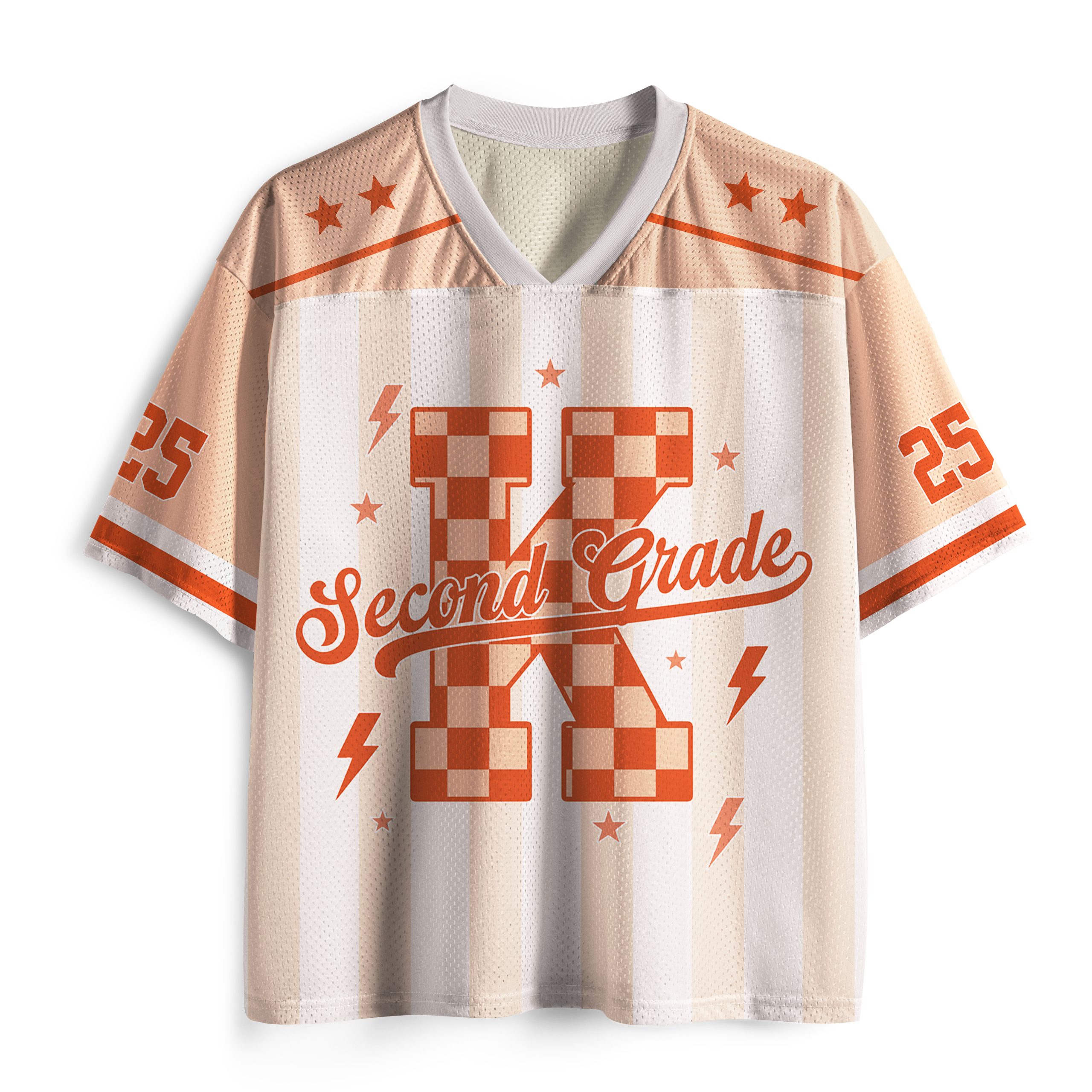 Personalized Grade Pastel Stripe Check Number Teacher Mesh Jersey - Image 2