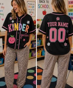 Personalized Grade And Name And Number Colorful Apple Flower Teacher Baseball Jersey