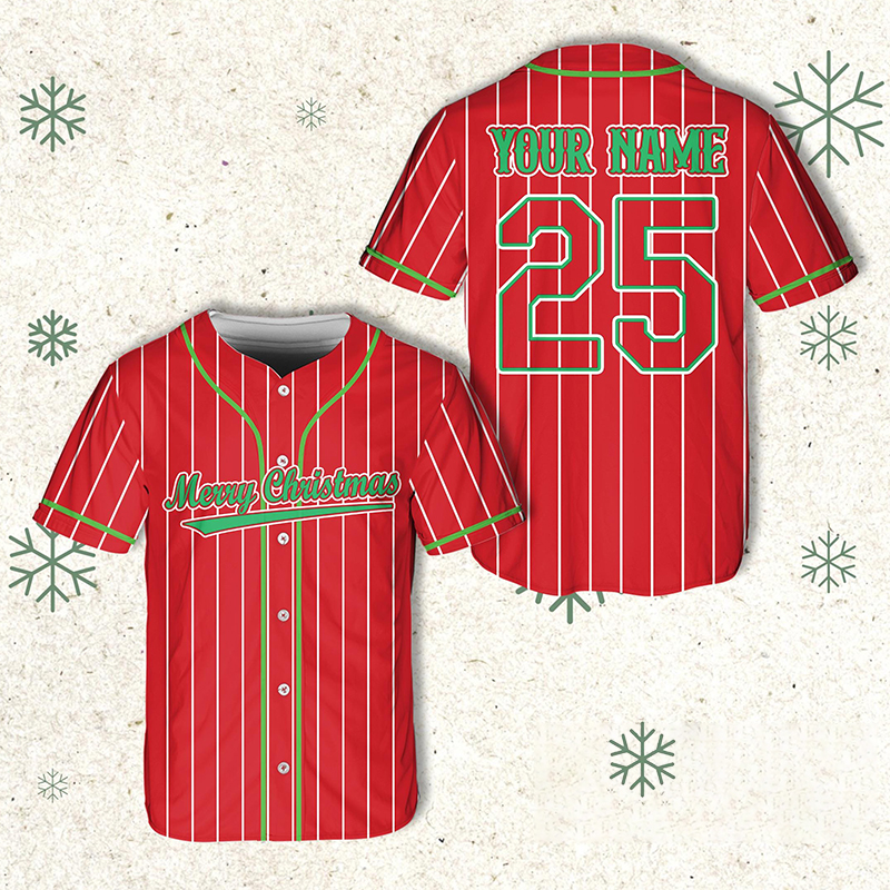 Personalized Name And Number Merry Christmas Teacher Baseball Jersey - Image 2