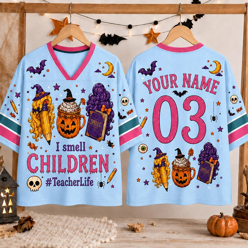 Personalized Name Number Halloween Witch Teacher Mesh Jersey - Image 2