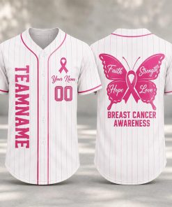 Personalized Name Name Number Pink Ribbon Butterfly Decor Teacher Baseball Jersey