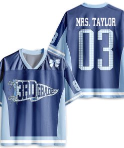 Personalized Grade And Name Pennant Coquette Bow Teacher Mesh Jersey