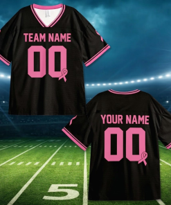 Personalized Team Name Number Pink Ribbon Teacher Mesh Jersey