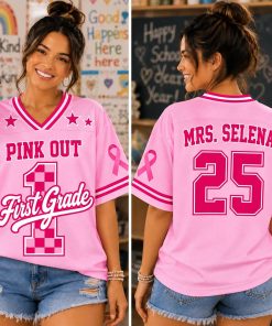 Personalized Grade Pink Out Breast Cancer Awareness Teacher Mesh Jersey