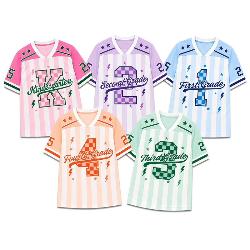 Personalized Grade Pastel Stripe Check Number Teacher Mesh Jersey - Image 7