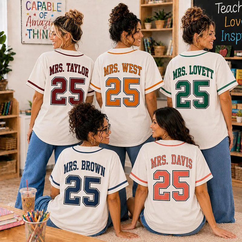 Personalized Grade Initial Letter Contrast Piping Vintage Teacher Baseball Jersey - Image 2