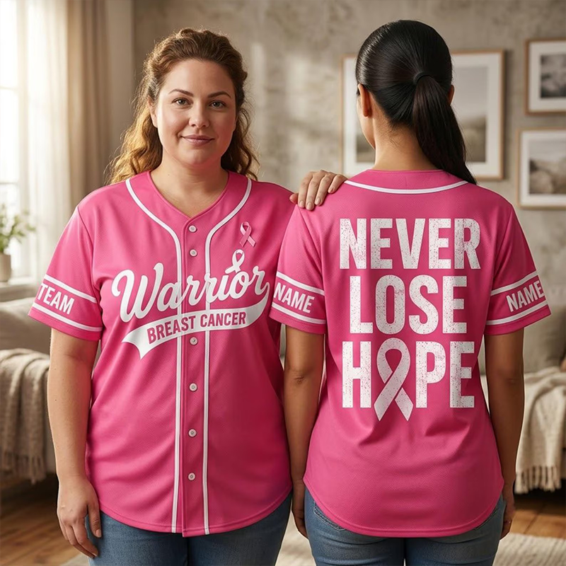 Personalized Never Lose Hope Breast Cancer Warrior Baseball Jersey - Image 2