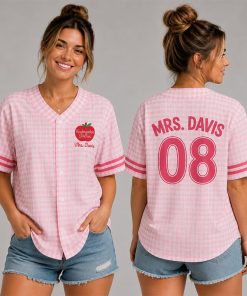 Personalized Grade And Name Apple Gingham Teacher Baseball Jersey