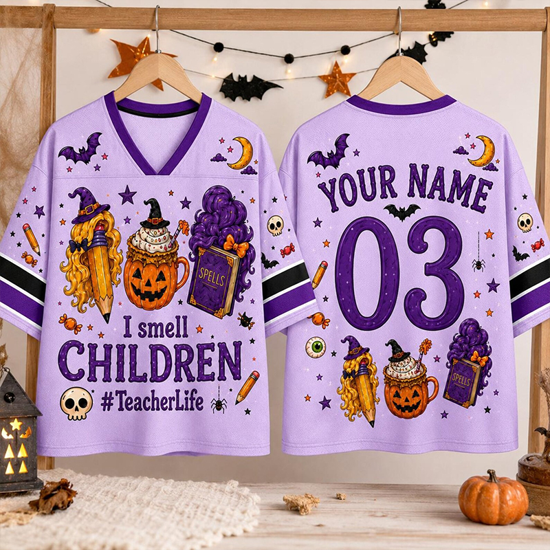 Personalized Name Number Halloween Witch Teacher Mesh Jersey - Image 3
