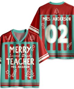 Personalized Grade And Name Stripes Christmas Vibes Teacher Mesh Jersey