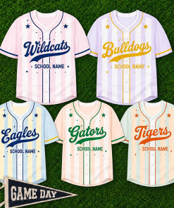 Personalized Mascot And School Name Striped Print Teacher Baseball Jersey