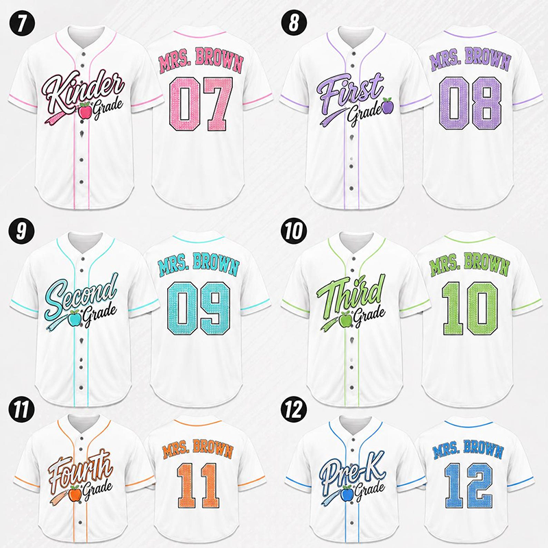 Personalized Grade Apple Graphic Teacher Baseball Jersey - Image 2