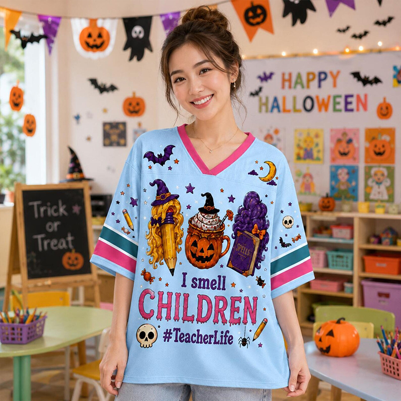 Personalized Name Number Halloween Witch Teacher Mesh Jersey - Image 5
