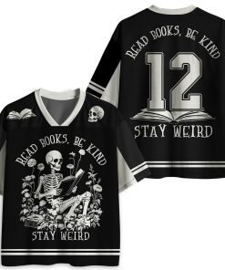 Read Books Be Kind Stay Weird Skeleton Floral Teacher Mesh Jersey