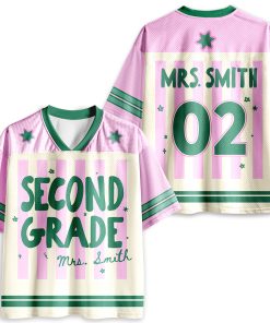 Personalized Grade And Name Preppy Stripes Teacher Mesh Jersey