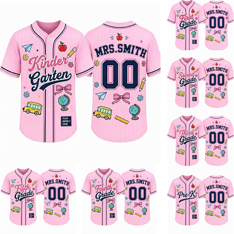 Personalized Grade Name Number School Element Teacher Baseball Jersey - Image 4
