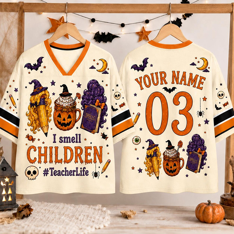 Personalized Name Number Halloween Witch Teacher Mesh Jersey - Image 4