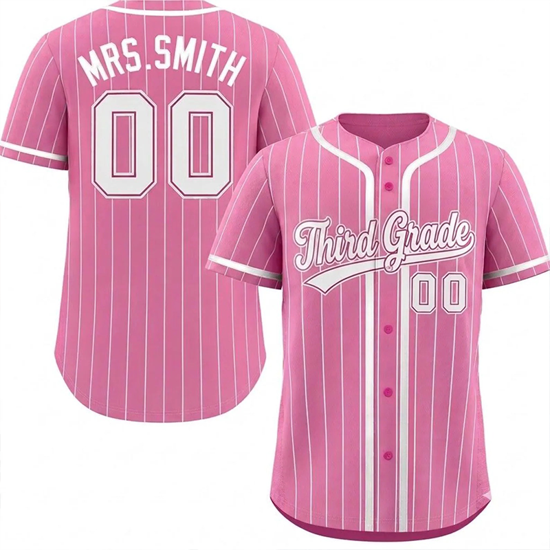 Personalized Grade And Name Striped Button Down Teacher Baseball Jersey - Image 5
