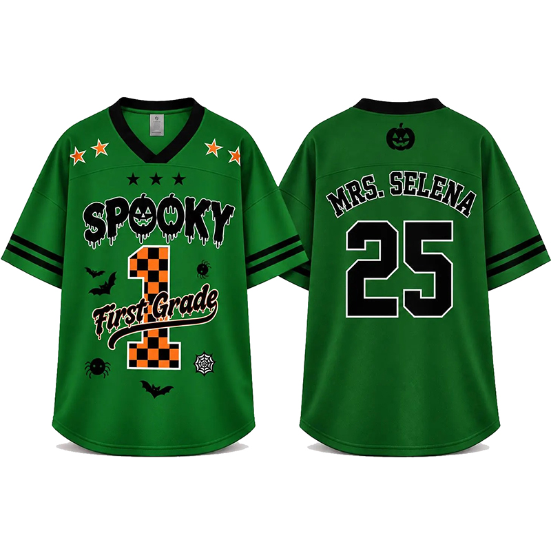 Personalized Spooky Checkered Teacher Mesh Jersey - Image 3