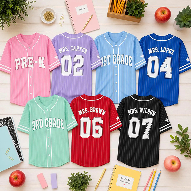 Personalized Grade Number Print Pinstriped Teacher Baseball Jersey - Image 2
