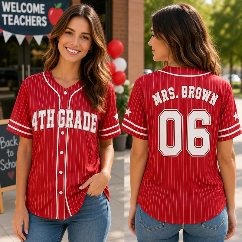 Personalized Grade Number Print Pinstriped Teacher Baseball Jersey - Image 3