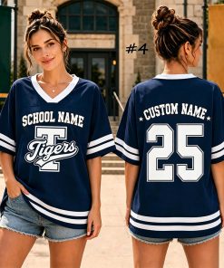 Personalized Mascot Grade Name Number Striped Oversized Teacher Mesh Jersey