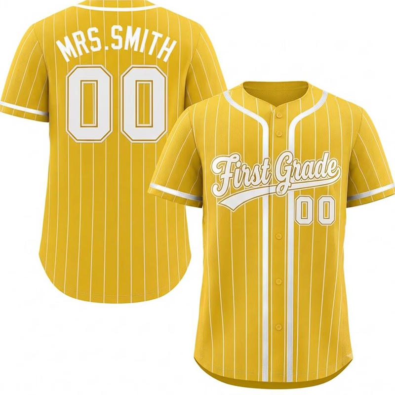 Personalized Grade And Name Striped Button Down Teacher Baseball Jersey - Image 8