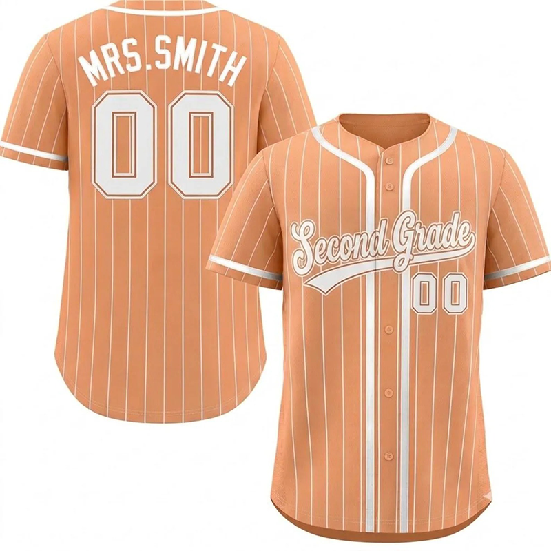 Personalized Grade And Name Striped Button Down Teacher Baseball Jersey - Image 4