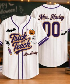 Personalized Name And Number Trick Or Teach Teacher Baseball Jersey